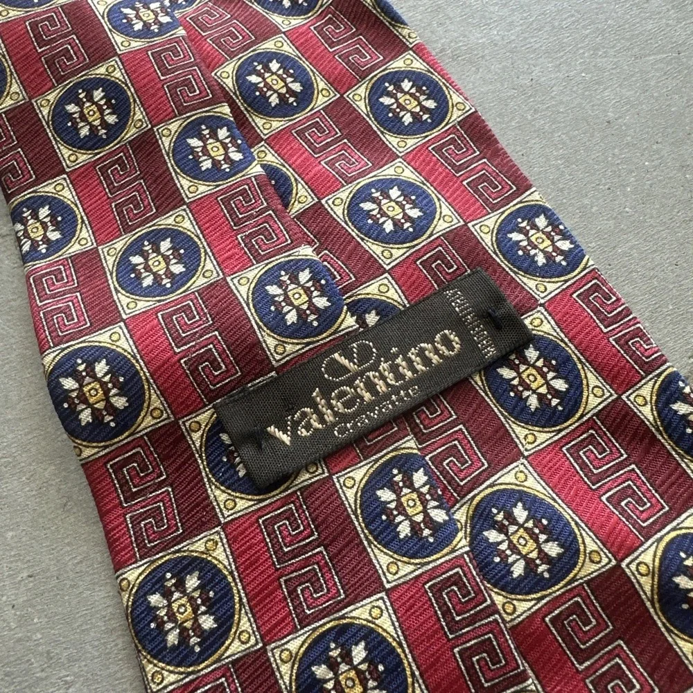 Valentino Silk Necktie Made In Italy - Red Blue Yellow Tie Geometric Abstract